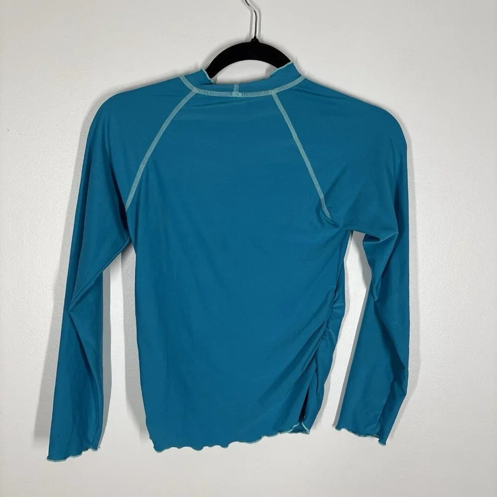 Coolibar Girls SZ M Blue Collared UPF 50+ Long Sleeve Rash Guard Shirt